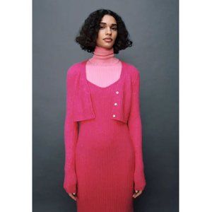 NWT Zara Ribbed Wool Blend V Neck Midi Dress Size Large